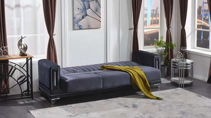 Mūsdienīgs 3-vietīgs dīvāns viesistabai pelēkā audumā