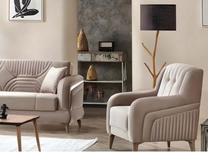 Bežs moderns polsterēts krēsls viesistabai