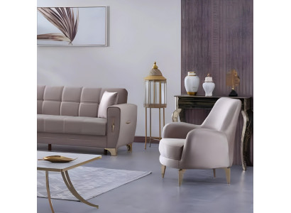 Luksusa pelēks atzveltnes krēsls viesistabai ar auduma apdari