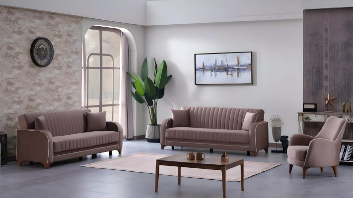 Pilns dīvānu komplekts viesistabai 3+3+1 sēdvietas audumā