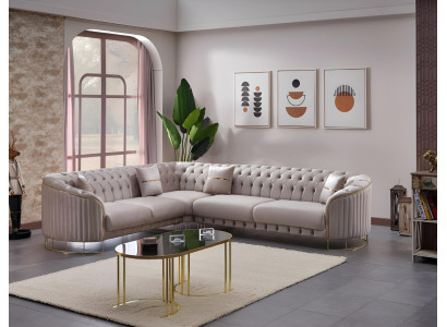 Mūsdienu L formas pelēks auduma stūra dīvāns