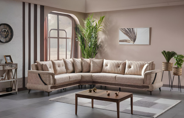 L formas dizaina dīvānu komplekts stūra krēsls auduma mēbeles