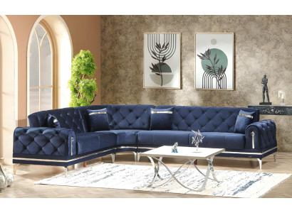 Luksusa zils L formas dīvāns