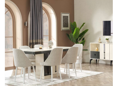 Luksusa ēdamgalda komplekts ar 6 dizaina krēsliem