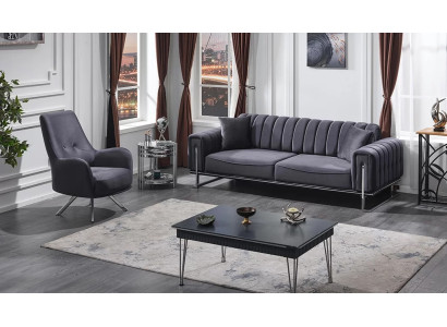 Luksusa Česterfīlda pelēks dīvānu komplekts 3+1 vietas