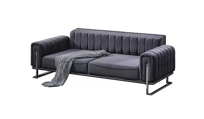 Luksusa pelēks Česterfīldas dīvāns trīs vietām viesistabai