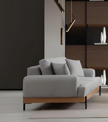 Gaiši pelēks dizaina stūra dīvāns 3 vietām 3 daļas