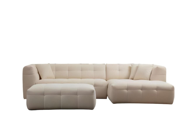 Elegants L formas stūra dīvāns ar modernu 2 daļu pufu komplektu