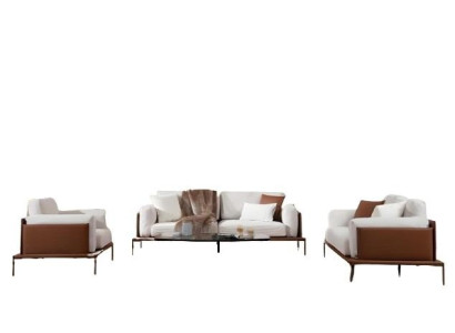 Elegants 3-vietīgs dīvāns baltā-brūnā audumā