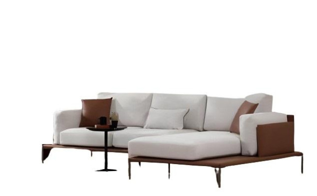 Balti-brūns L formas dizaina dīvāns mūsdienīgai viesistabai