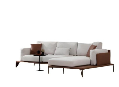 Balti-brūns L formas dizaina dīvāns mūsdienīgai viesistabai