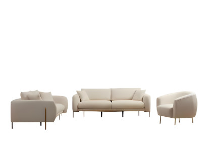 Aizpildīts dīvānu komplekts viesistabai, trīs sēdvietu dīvāns, grezns auduma krēsls