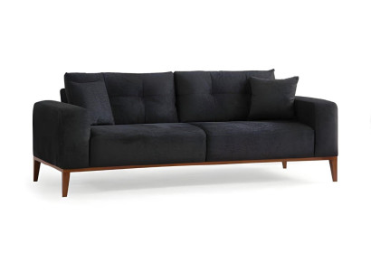 Pelēki melns dizaina dīvāns viesistabai ar auduma krēsliem