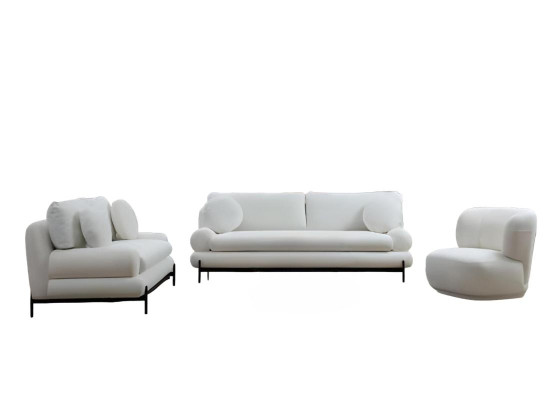 Ekskluzīvs moderns balts dīvānu komplekts ar 3-vietīgu, 2-vietīgu krēslu, 3 gabali