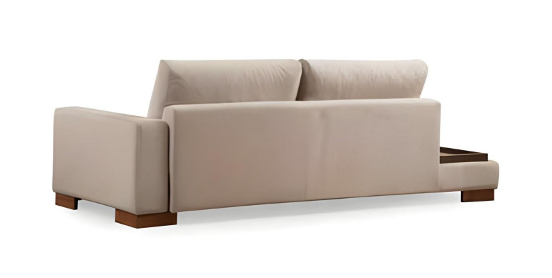 Beige auduma L formas dīvāns viesistabai, elegants polsterēts dīvāns