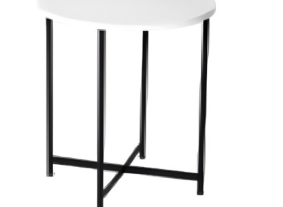 Mūsdienīga apaļa kafijas galdiņš ar baltu koka virsmu