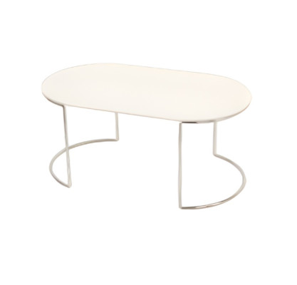 Luksusa ovāla balta kafijas galdiņš ar koka virsmu un nerūsējošā tērauda kājām