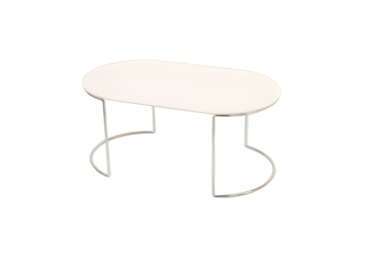 Luksusa ovāla balta kafijas galdiņš ar koka virsmu un nerūsējošā tērauda kājām
