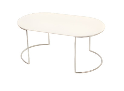 Luksusa ovāla balta kafijas galdiņš ar koka virsmu un nerūsējošā tērauda kājām