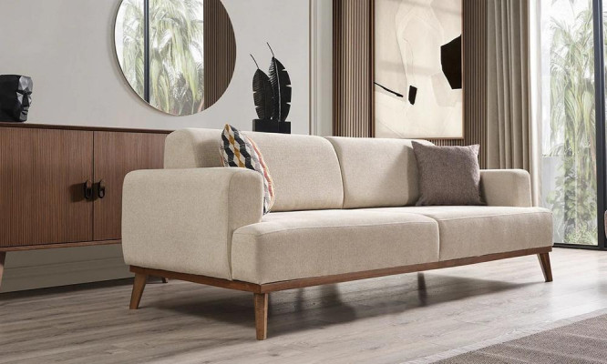 Ekskluzīvs luksusa dīvānu komplekts 3-vietīgs moderns bežs dīvāns