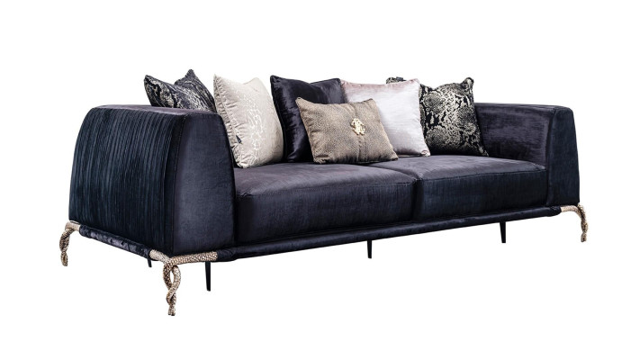 Trīs sēdvietu dīvāns ar ainavu spilveniem viesistabai 230cm