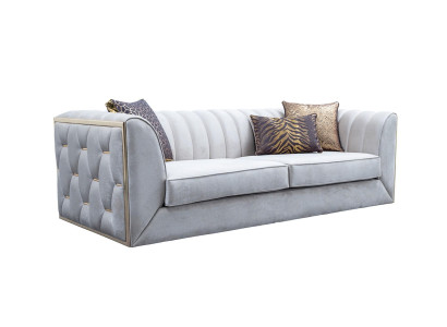 Elegants moderns luksusa 3-vietīgs dīvāns, koka mēbeles, jauns polsterēts audums