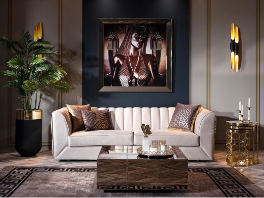 Elegants moderns luksusa 3-vietīgs dīvāns, koka mēbeles, jauns polsterēts audums