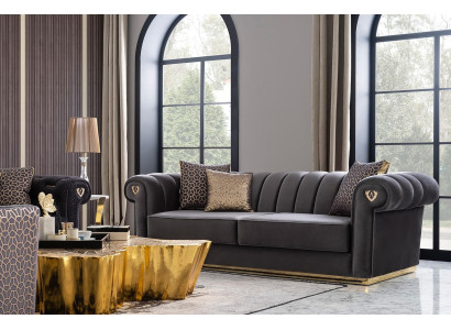 Luksusa mūsdienu dizaina 3-vietīgs dīvāns elegants koka polsterēts audums jauns