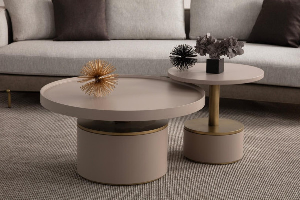 Luksusa apaļais koka kafijas galdiņš komplekts viesistabai