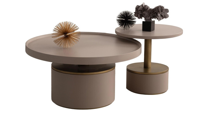 Luksusa apaļais koka kafijas galdiņš komplekts viesistabai