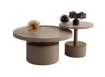 Luksusa apaļais koka kafijas galdiņš komplekts viesistabai