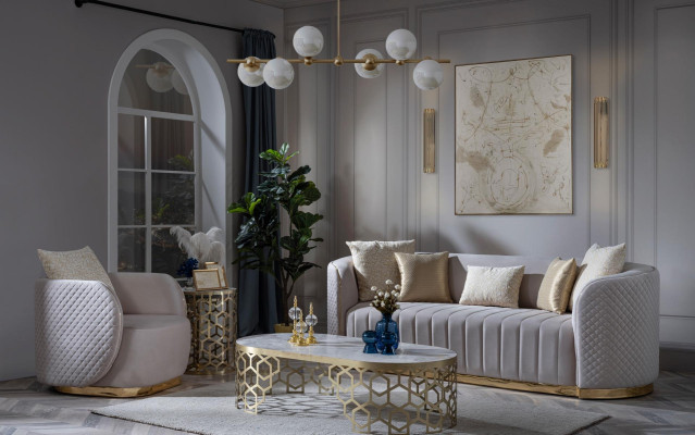 Bežs auduma 3-vietīgs dīvāns modernā dizainā