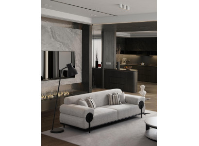 Mūsdienīgs pelēks auduma 3-vietīgs dīvāns