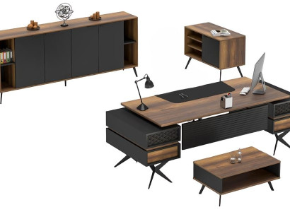 Biroja komplekts galds, palīggaldiņš, bufete, dekors birojam Biroja komplekts galds, palīggaldiņš, bufete, dekors birojam