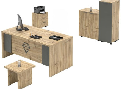 Beige pelēks koka biroja ansambļa galds skapja naktsgaldiņš kumode