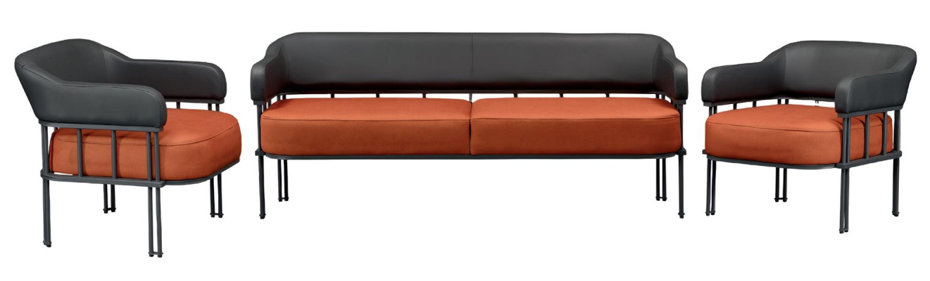 3 daļu viesistabas mēbeļu komplekts ar modernu ādas krēslu