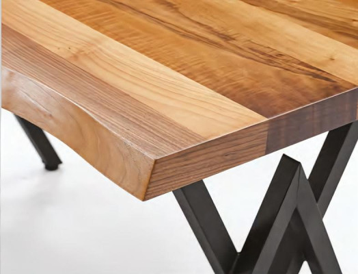 Dārza galds Terases galds Ēdamgalds Koks Nerūsējošais tērauds Galds ar dabīgu malu