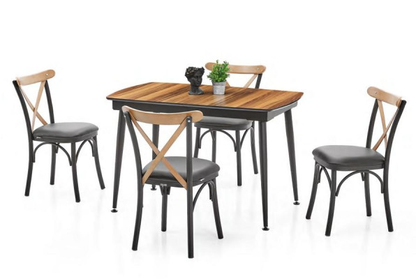 Kompakts ēdamistabas komplekts ar galdu un 4 krēsliem, 5 daļu krēslu grupa.