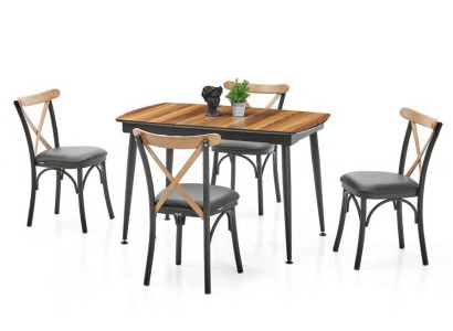 Kompakts ēdamistabas komplekts ar galdu un 4 krēsliem, 5 daļu krēslu grupa.