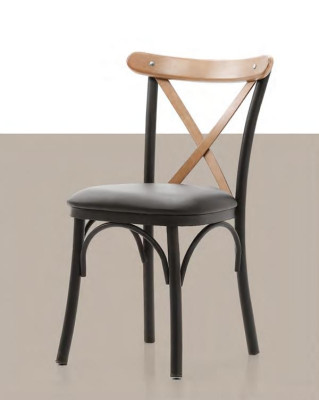 Ēdamistabas krēsls, viesistabas krēsls, koka krēsls ar melnu polsterētu sēdekli