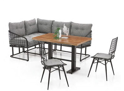 L veida dīvāns ar spilveniem ēdamistabai un terasei