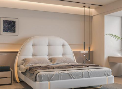 Luksusa pelnu gulta ar zeltītiem akcentiem un modernu apaļu galvgalu Luksusa pelnu gulta ar zeltītiem akcentiem un modernu apaļu galvgalu