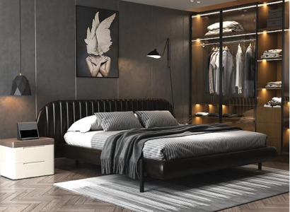 Mūsdienīgs melns gultas dizains ar ērtu miegu