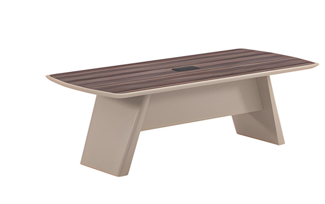 Beige birojs ar koka struktūru un modernu dizainu lietošanai birojā un mājās