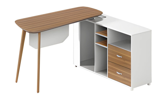 Mūsdienu balta koka galds ar plānām kājām