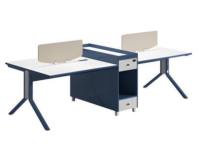 Moderns divpusējs birojs ar atdalīšanas paneli un uzglabāšanas vietu