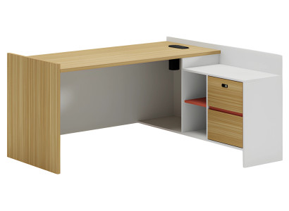 Mūsdienīgs koka birojs ar glabāšanu un plauktiem