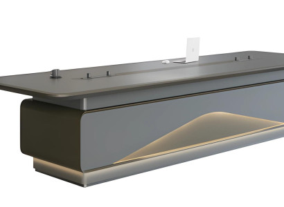 Luksusa pelēks konferenču galds ar LED apgaismojumu un kabeļu pārvaldību Luksusa pelēks konferenču galds ar LED apgaismojumu un kabeļu pārvaldību