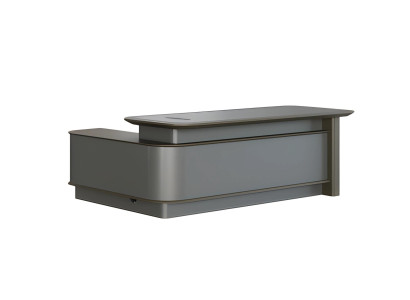 Moderns pelēks birojs ar uzglabāšanu un kabeļu pārvaldību