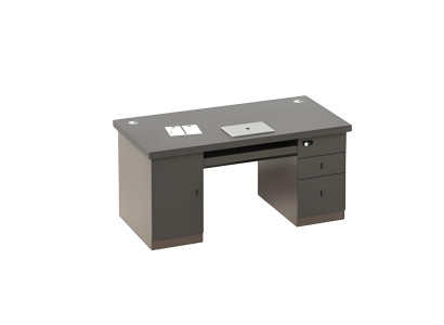 Mūsdienīgs melns un pelēks birojs ar uzglabāšanu un kabeļu pārvaldību